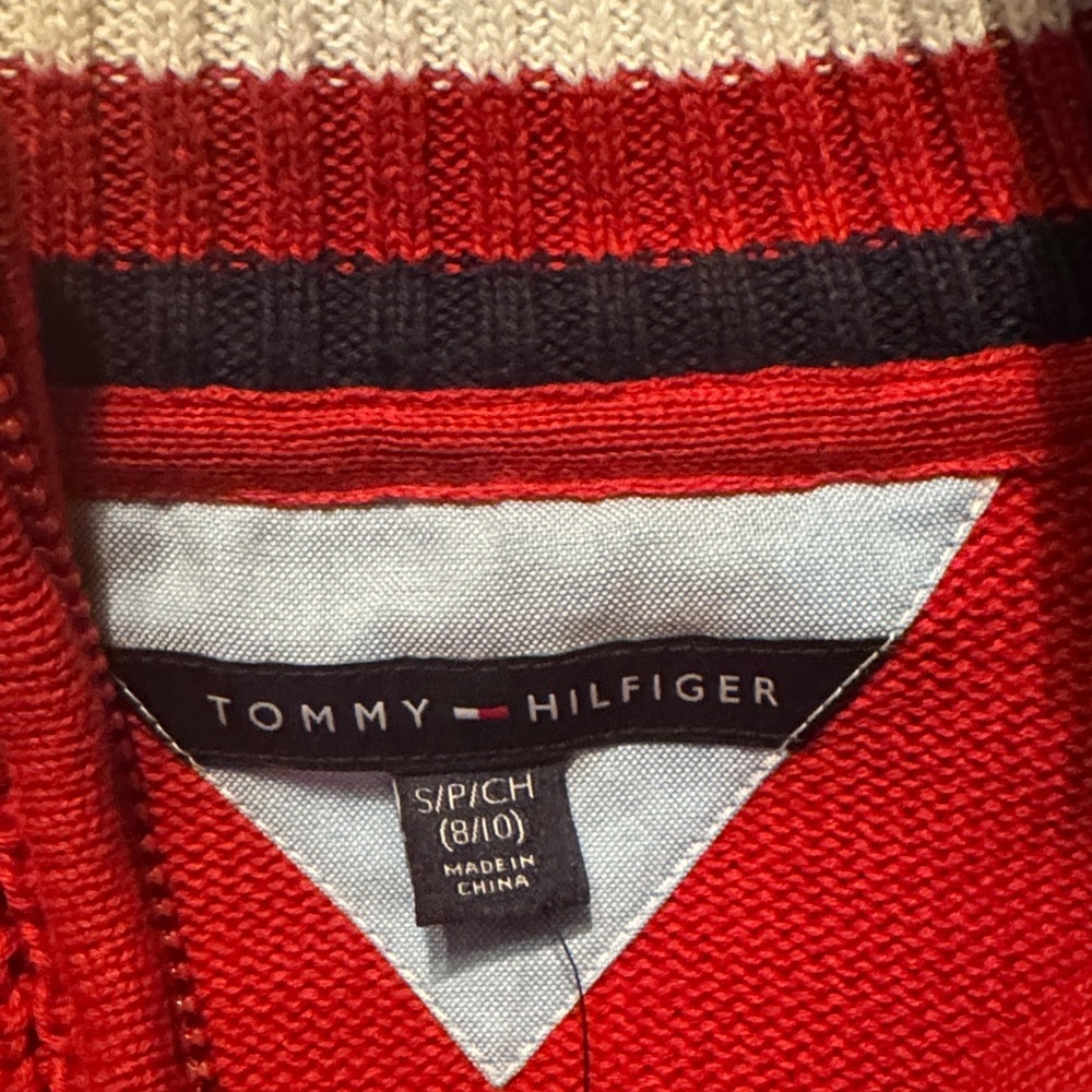 Boys Tommy Hilfiger Red Zip-Up Sweater 8/10 - Picture 2 of 6